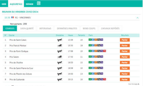 choisir courses du jour pour parier sur geny courses et geny bet