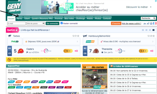 etape 1 pour parier sur geny courses