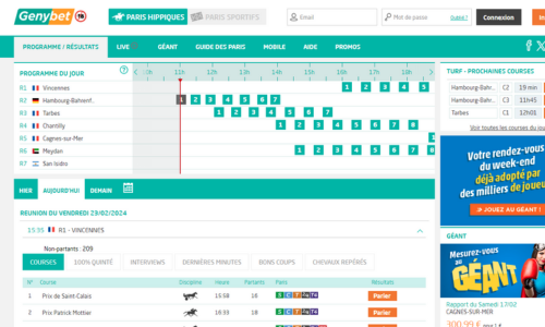 etape 2 pour parier sur geny courses