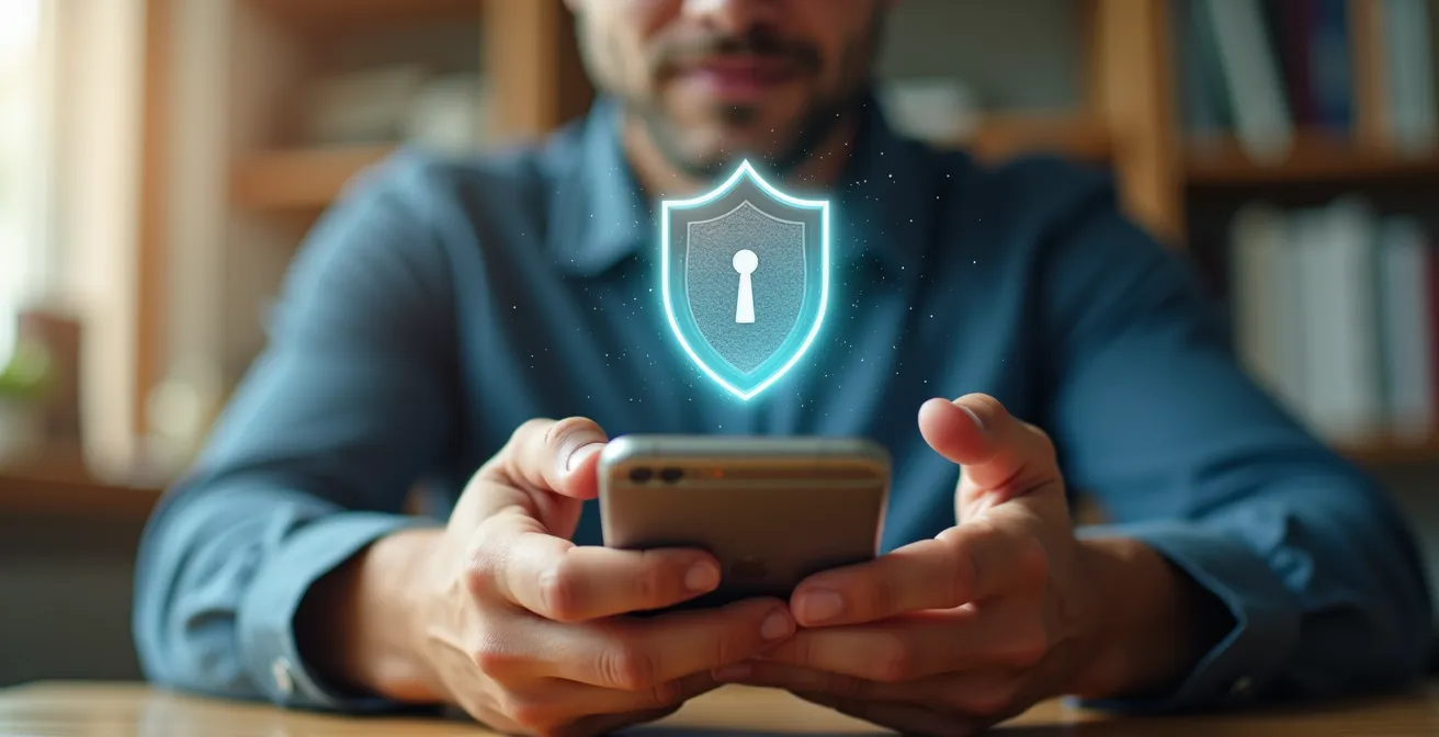 Smartphone avec représentation symbolique de couches d'authentification multifacteur