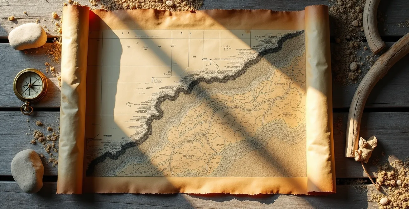 Vue satellite montrant des sentiers discrets menant à une crique isolée