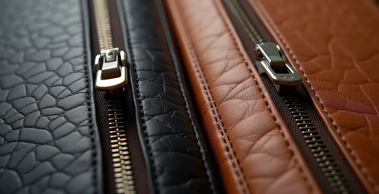 Comparaison côte à côte de deux sacs de luxe montrant les différences subtiles de finition et de qualité des matériaux