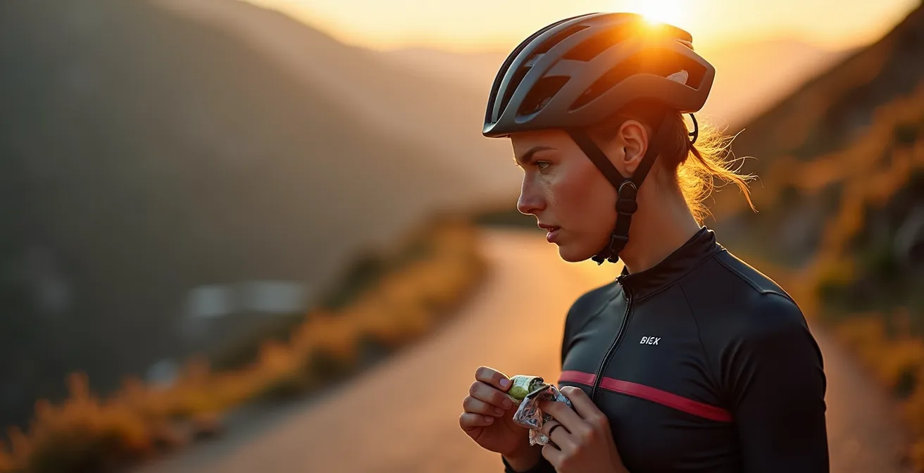 Cycliste s'alimentant pendant une ascension de col