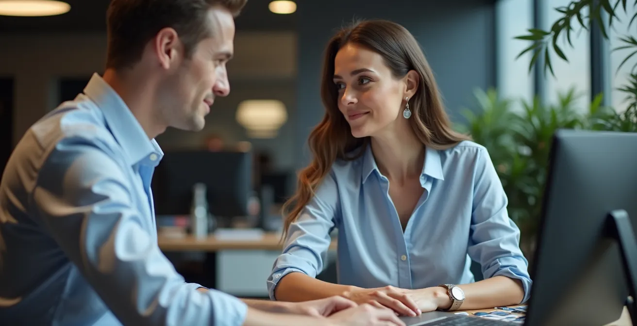 Personne en immersion professionnelle observant un professionnel au travail dans un environnement d'entreprise français