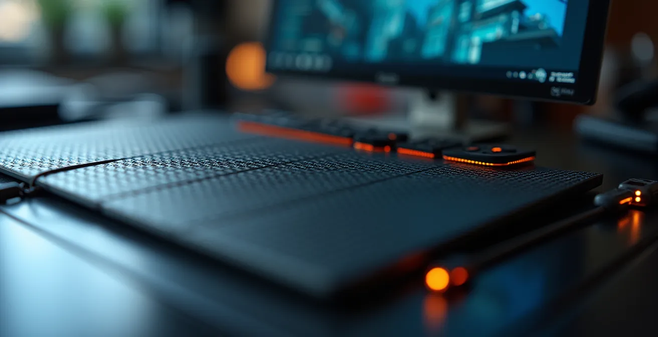 Gros plan sur du matériel informatique professionnel, symbolisant l'investissement pour l'optimisation fiscale.