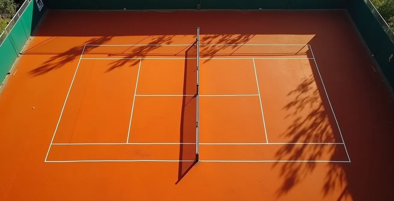 Vue aérienne d'un court de terre battue montrant les zones de placement stratégiques