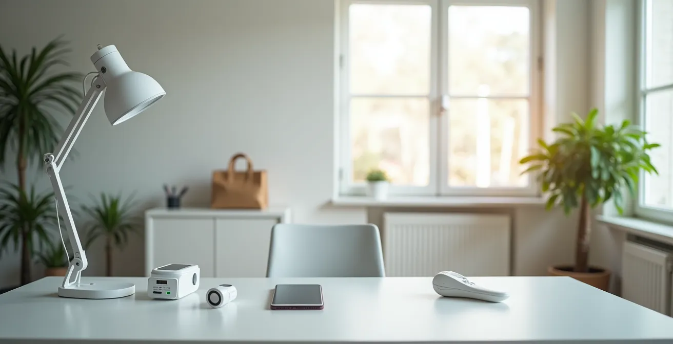 Espace de téléconsultation bien préparé avec éclairage et outils médicaux