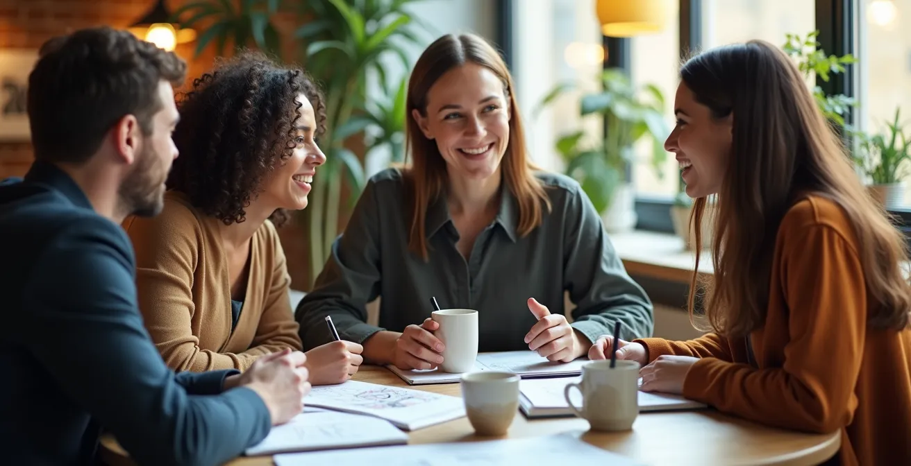 Équipe d'une TPE en formation collaborative sur l'intelligence artificielle