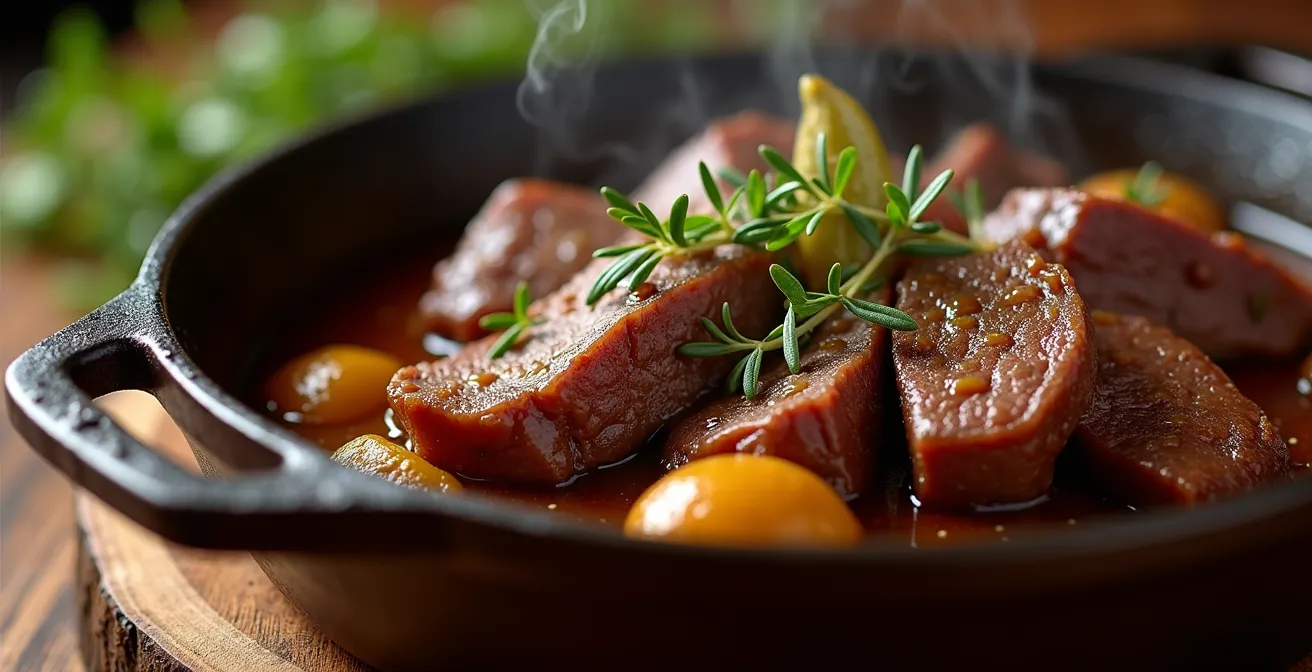 Plat mijoté de bœuf économique dans une cocotte traditionnelle française